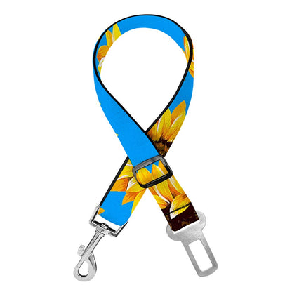 Blue Sunflower Pattern Print Dog Seat Belt
