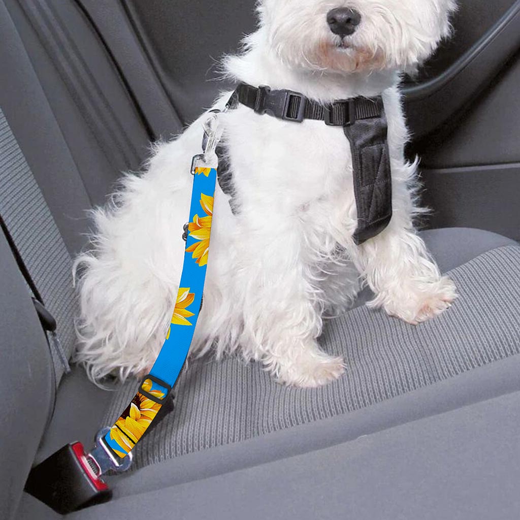 Blue Sunflower Pattern Print Dog Seat Belt
