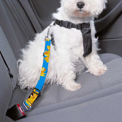 Blue Sunflower Pattern Print Dog Seat Belt