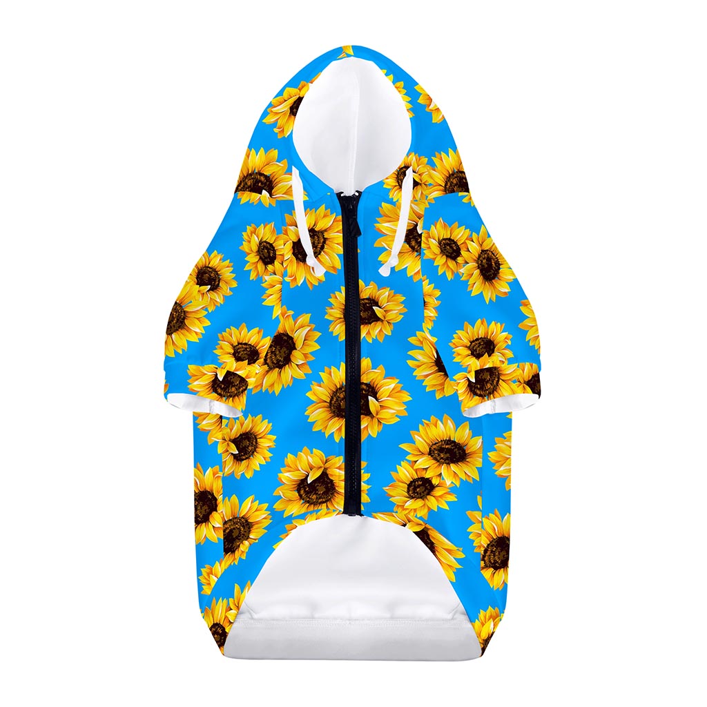Blue Sunflower Pattern Print Dog Zip Up Hoodie