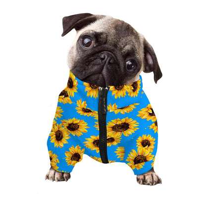 Blue Sunflower Pattern Print Dog Zip Up Jacket