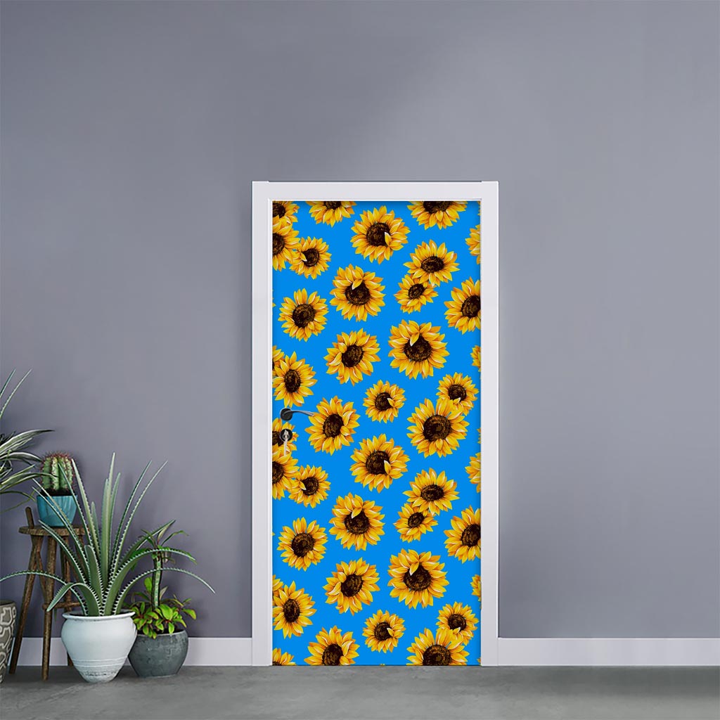 Blue Sunflower Pattern Print Door Sticker