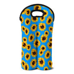 Blue Sunflower Pattern Print Double Neoprene Wine Tote