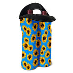 Blue Sunflower Pattern Print Double Neoprene Wine Tote