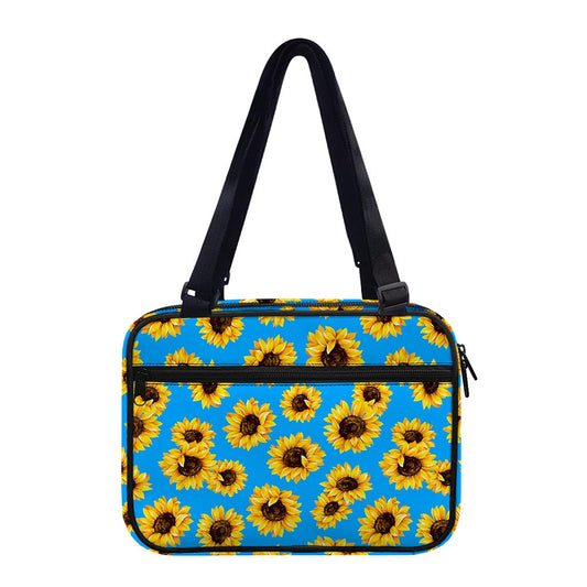Blue Sunflower Pattern Print Double Strap Bible Bag