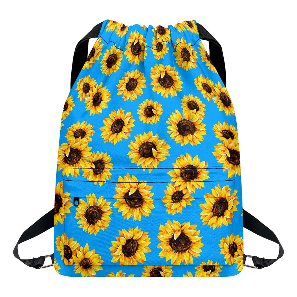 Blue Sunflower Pattern Print Drawstring Backpack
