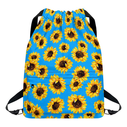 Blue Sunflower Pattern Print Drawstring Backpack
