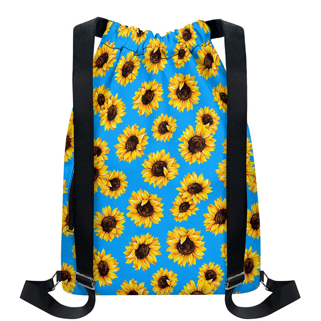 Blue Sunflower Pattern Print Drawstring Backpack