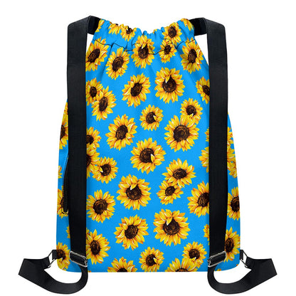 Blue Sunflower Pattern Print Drawstring Backpack