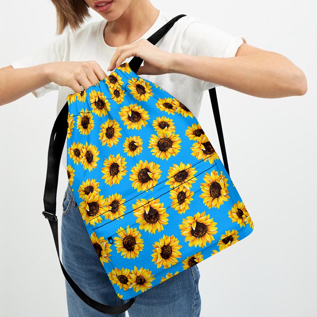 Blue Sunflower Pattern Print Drawstring Backpack