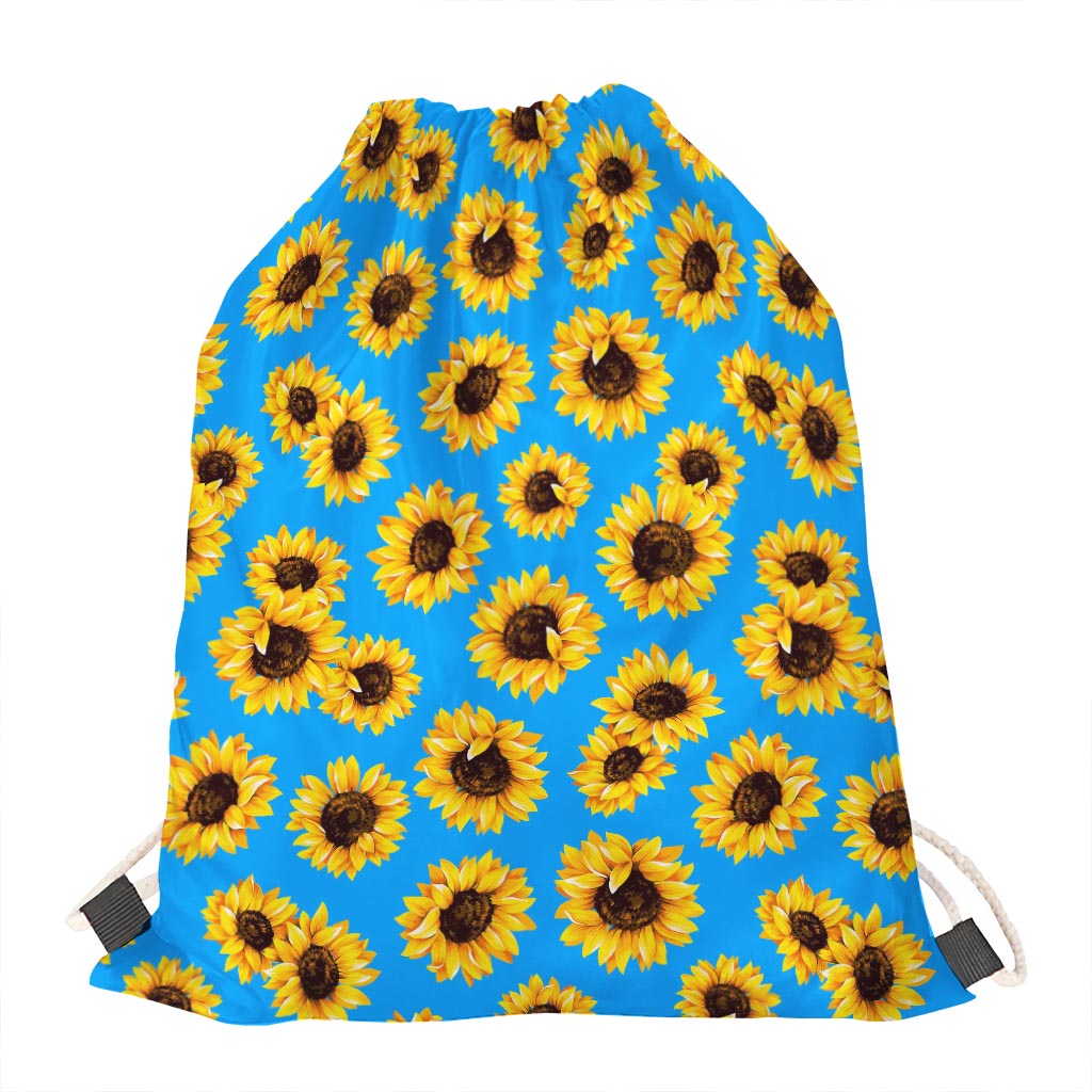 Blue Sunflower Pattern Print Drawstring Bag