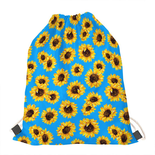 Blue Sunflower Pattern Print Drawstring Bag