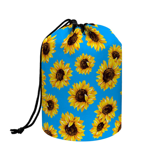 Blue Sunflower Pattern Print Drawstring Makeup Bag