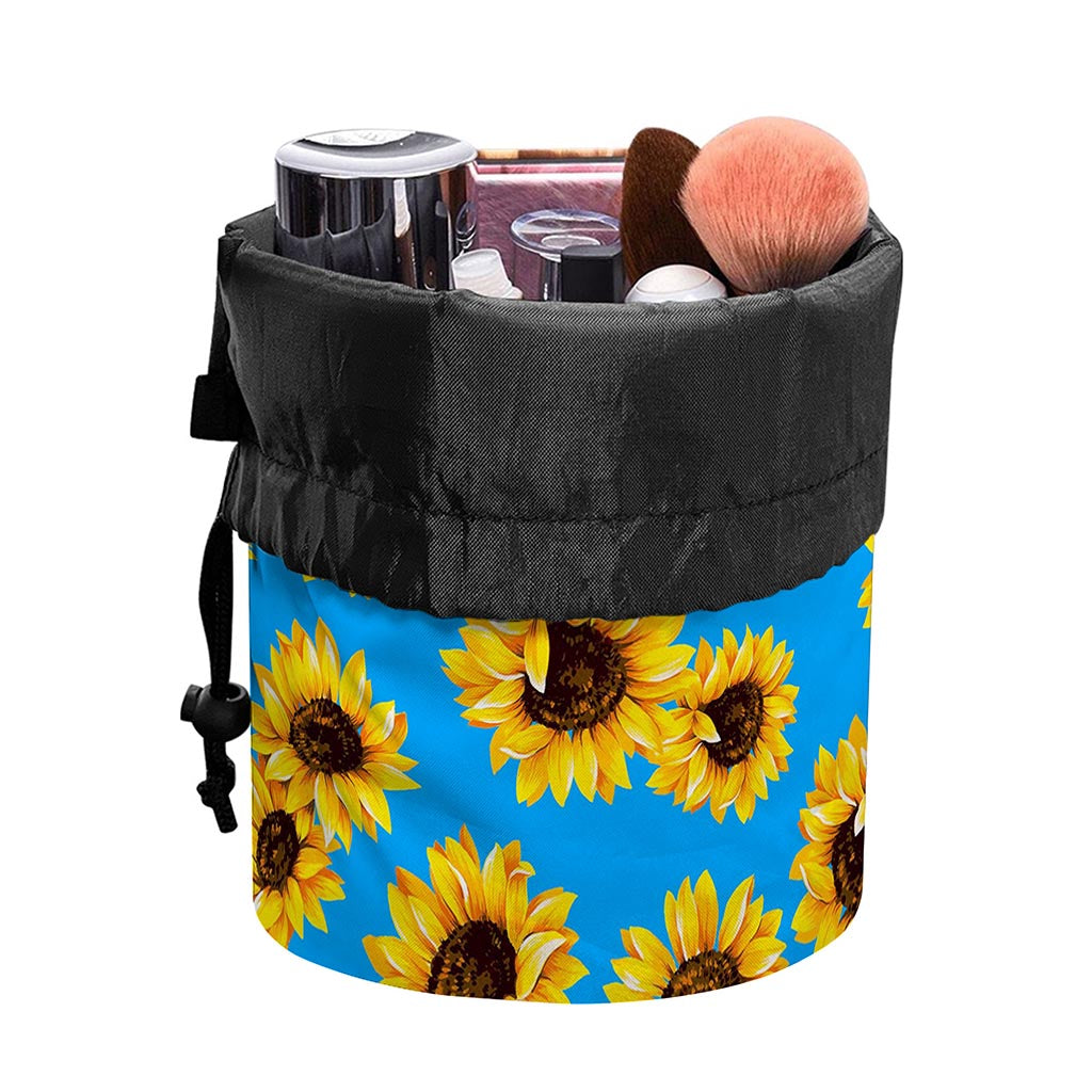 Blue Sunflower Pattern Print Drawstring Makeup Bag