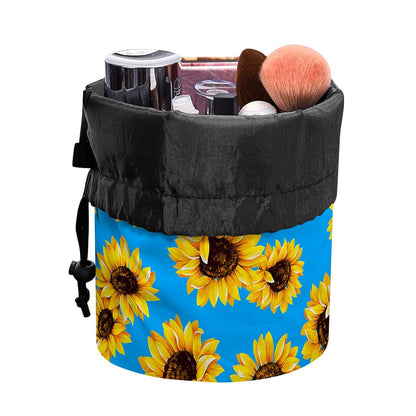 Blue Sunflower Pattern Print Drawstring Makeup Bag