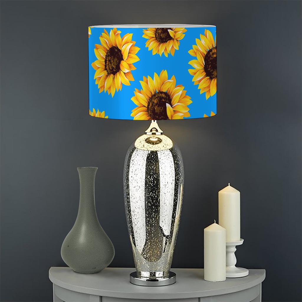 Blue Sunflower Pattern Print Drum Lamp Shade