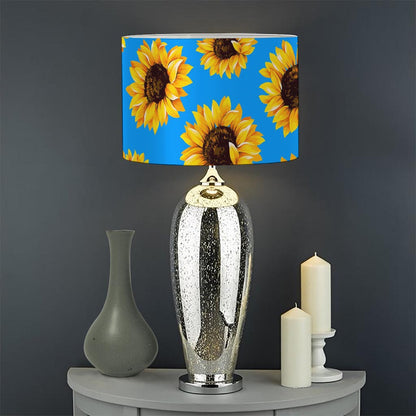 Blue Sunflower Pattern Print Drum Lamp Shade