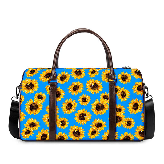 Blue Sunflower Pattern Print Duffle Bag