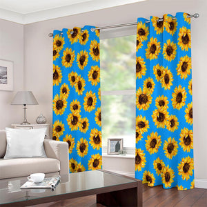 Blue Sunflower Pattern Print Extra Wide Grommet Curtains