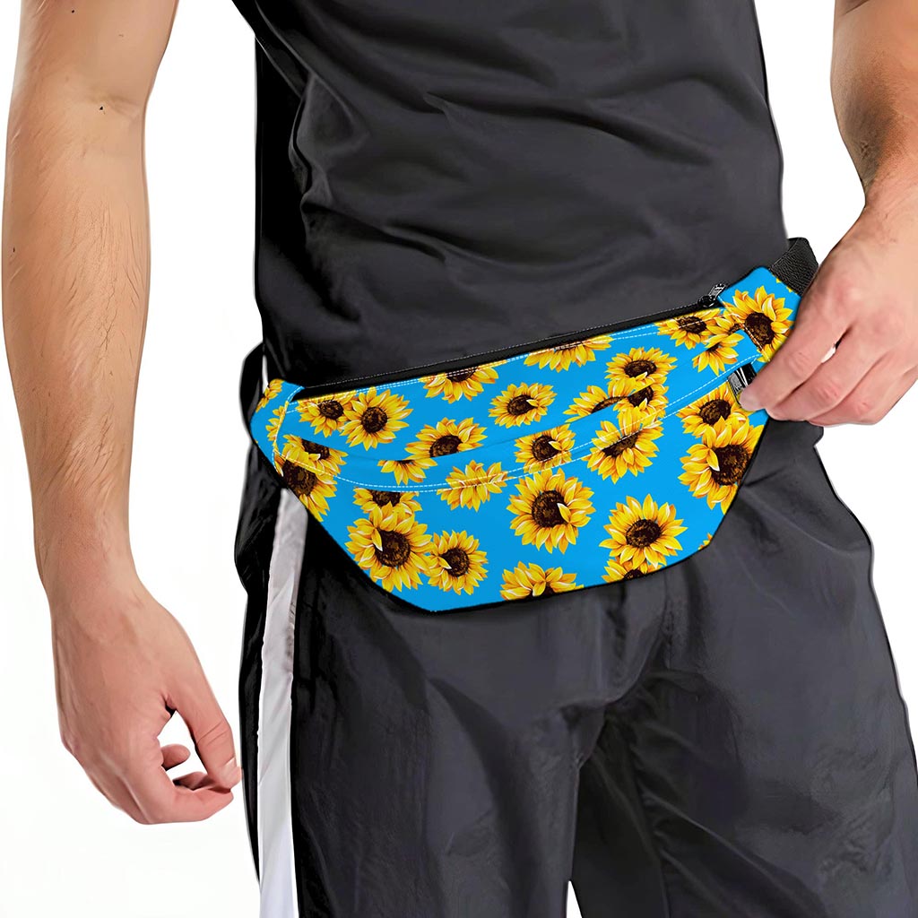 Blue Sunflower Pattern Print Fanny Pack