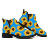 Blue Sunflower Pattern Print Flat Ankle Boots