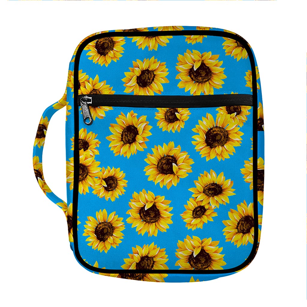Blue Sunflower Pattern Print Front Pocket Bible Bag