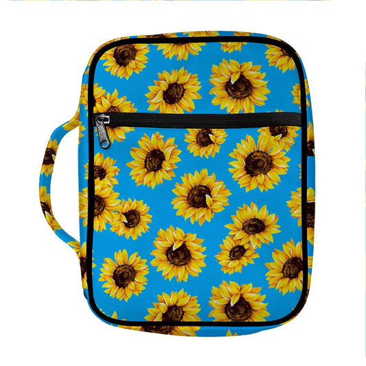 Blue Sunflower Pattern Print Front Pocket Bible Bag