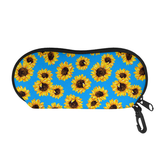 Blue Sunflower Pattern Print Glasses Case