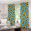 Blue Sunflower Pattern Print Grommet Curtains