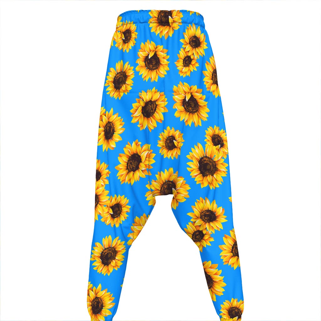 Blue Sunflower Pattern Print Hammer Pants