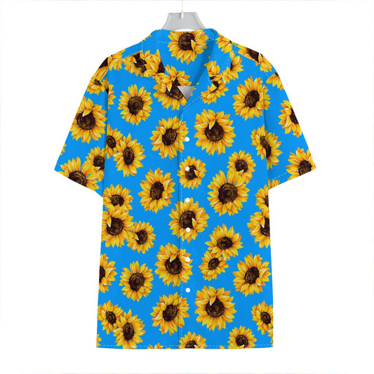 Blue Sunflower Pattern Print Hawaiian Shirt