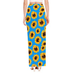 Blue Sunflower Pattern Print High Slit Maxi Skirt