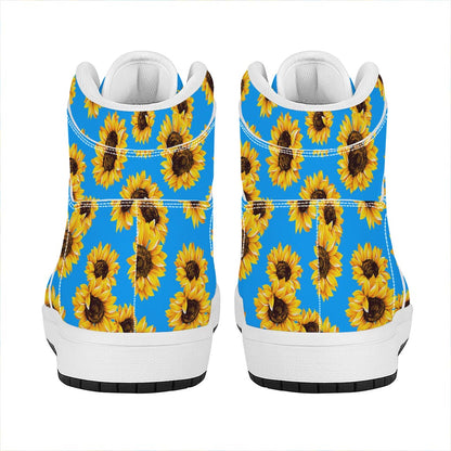 Blue Sunflower Pattern Print High Top Leather Sneakers