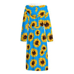 Blue Sunflower Pattern Print Hooded Bathrobe