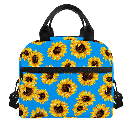 Blue Sunflower Pattern Print Insulated Lunch Bag