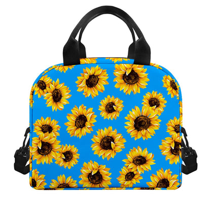 Blue Sunflower Pattern Print Insulated Lunch Bag