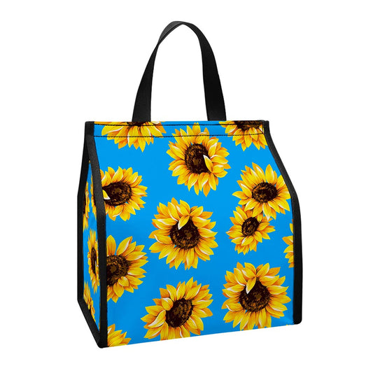 Blue Sunflower Pattern Print Insulated Lunch Tote