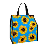 Blue Sunflower Pattern Print Insulated Lunch Tote