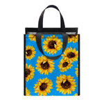 Blue Sunflower Pattern Print Insulated Lunch Tote