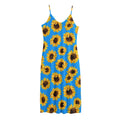 Blue Sunflower Pattern Print Jersey Midi Cami Dress
