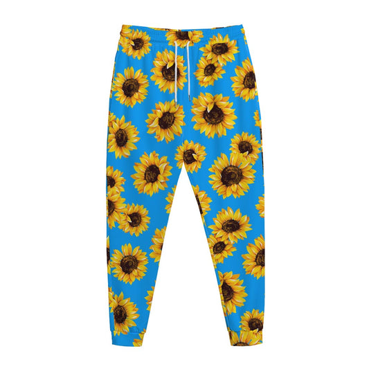 Blue Sunflower Pattern Print Jogger Pants
