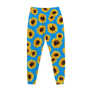 Blue Sunflower Pattern Print Jogger Pants