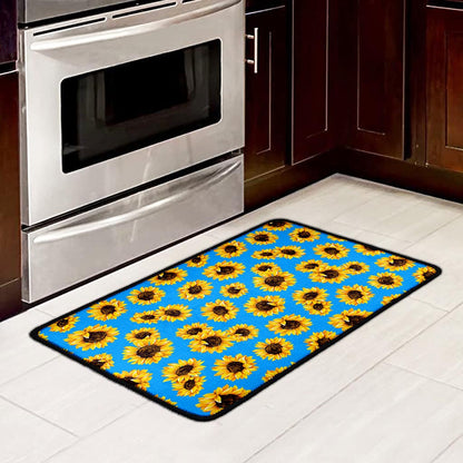 Blue Sunflower Pattern Print Kitchen Mat