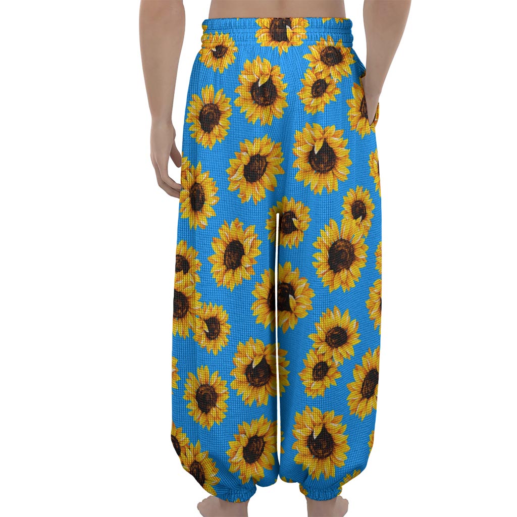 Blue Sunflower Pattern Print Lantern Pants