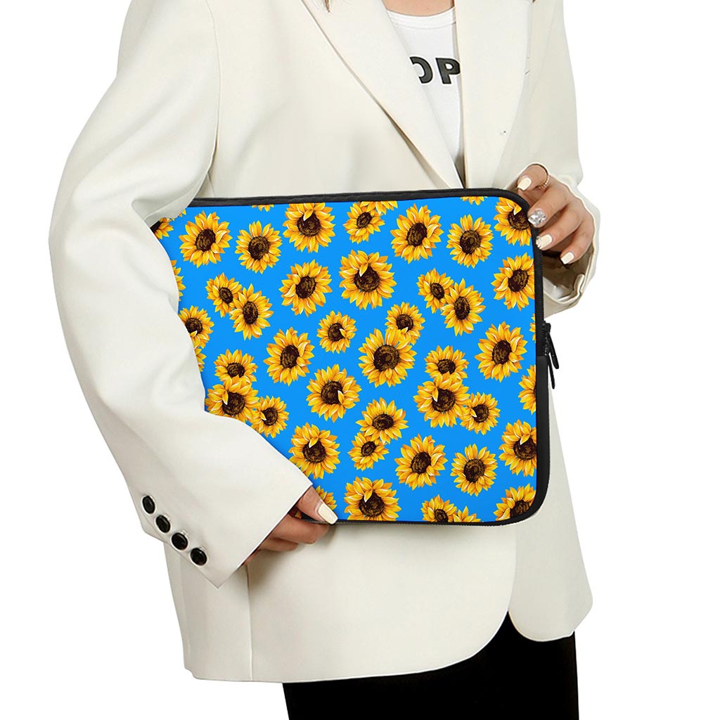 Blue Sunflower Pattern Print Laptop Sleeve