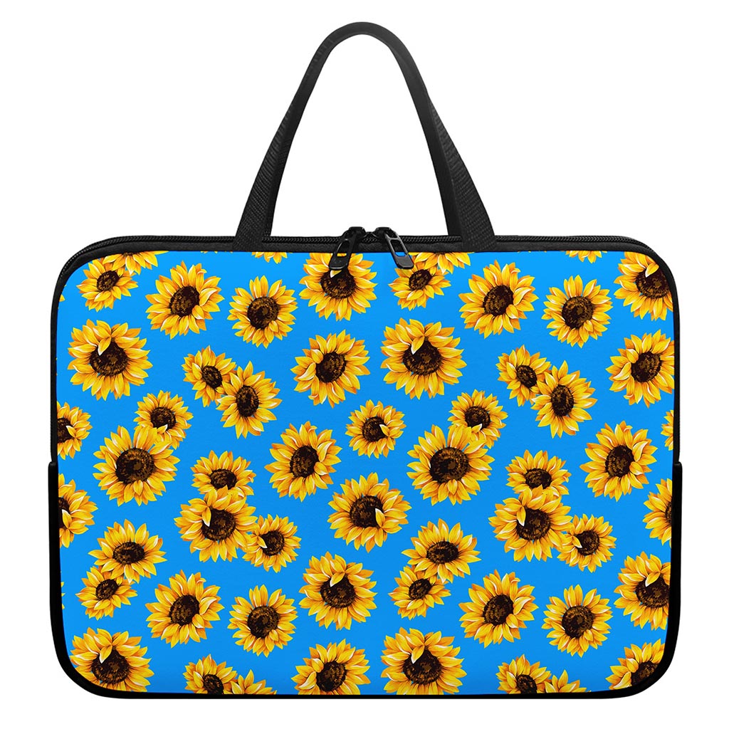 Blue Sunflower Pattern Print Laptop Sleeve With Handle