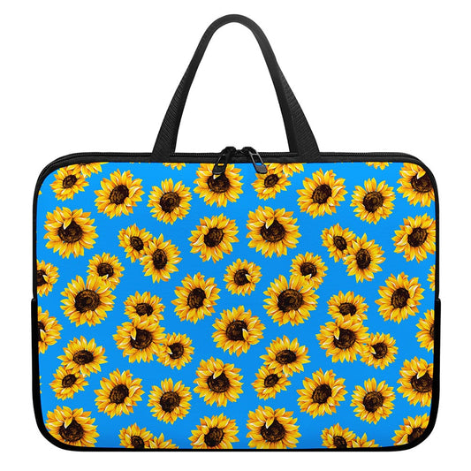 Blue Sunflower Pattern Print Laptop Sleeve With Handle
