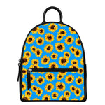 Blue Sunflower Pattern Print Leather Backpack