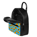 Blue Sunflower Pattern Print Leather Backpack