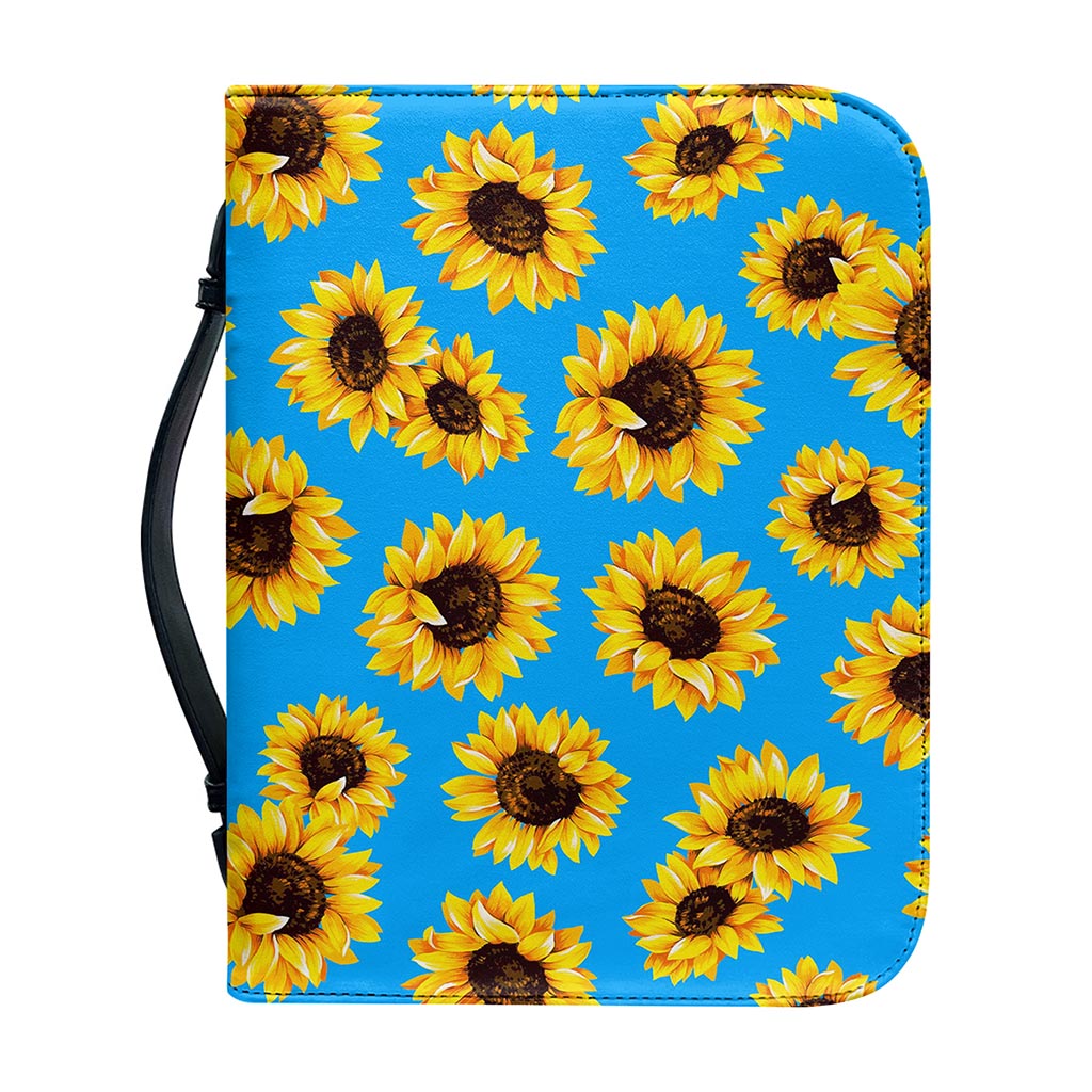 Blue Sunflower Pattern Print Leather Bible Cover